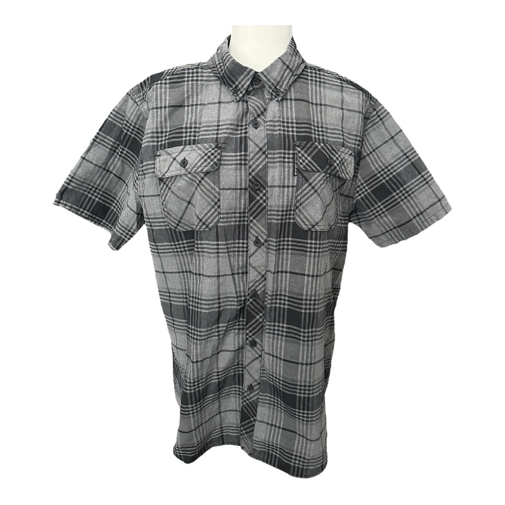 Ecko Unltd Mens Button Up Shirt Size L Gray Black Plaid Short Sleeve Classic Y2K